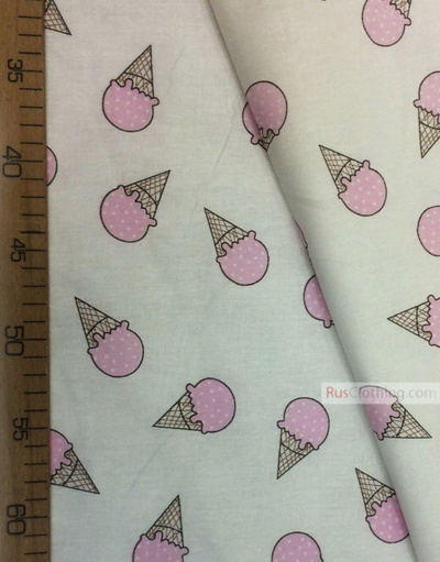Baby fabric by the Yard ''Pink Ice Cream On White''}