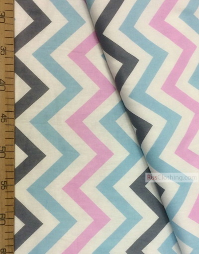 Baby Quilt Fabric by the Yard ''Color Zigzag On White (Gray, Blue, Pink)''}