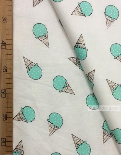 Kids Fabric by the Yard ''Mint Ice Cream On White''}