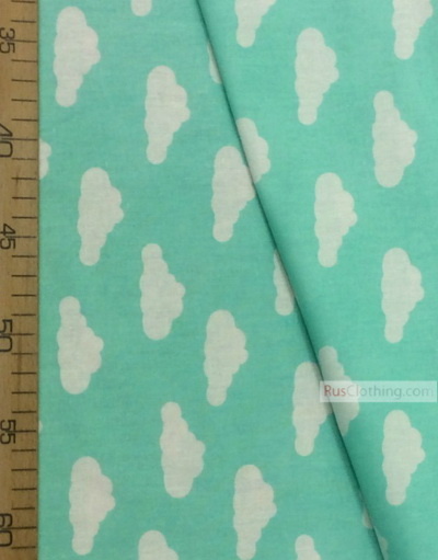 Nursery Fabric by the Yard ''White Clouds On Mint''}