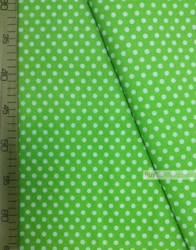 Cotton print fabric by the yard ''Small White Polka Dots On Light Green''}
