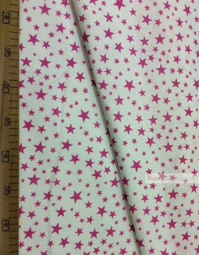 Floral cotton fabric by the yard ''Crimson-Red Stars On White''}