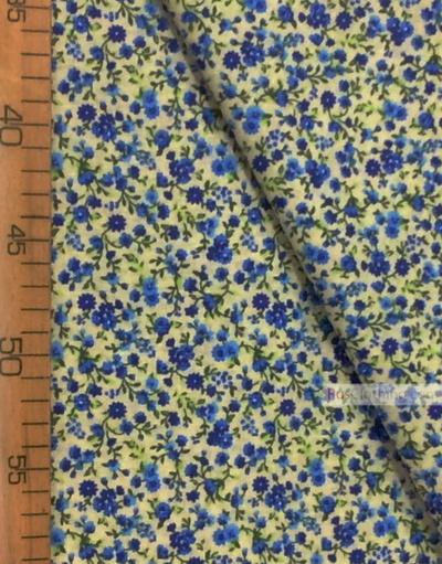 Floral cotton fabric by the yard ''Small Blue Flowers On Gray''}