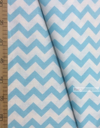 Nursery Print Fabric by the Yard ''White-Light-Turquoise Zigzag''}
