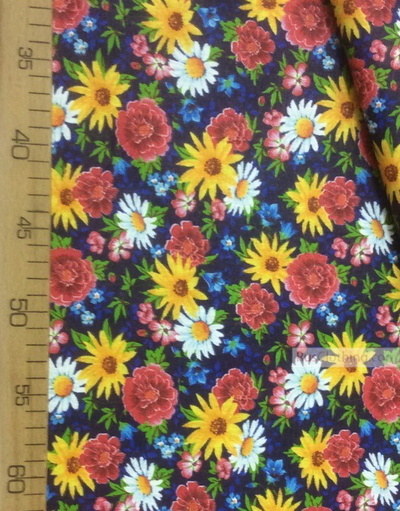 Floral cotton fabric by the yard ''Wildflowers On A Blue Field''}
