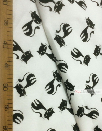 Kids Fabric by the Yard ''Black Cats On White''}