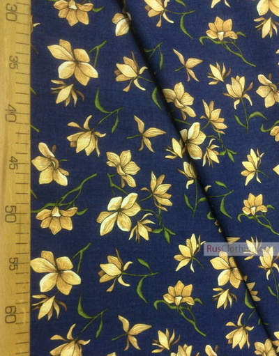 Floral cotton fabric by the yard ''Magnolia Flowers On A Blue Field''}