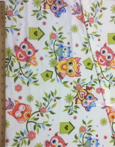 Baby fabric by the Yard ''Colored Owls On Branches''}