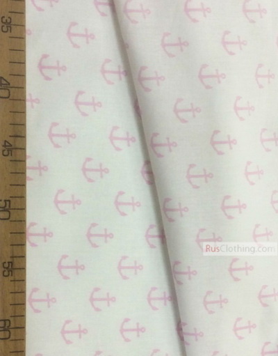 Tissu pour enfant au metre ''Pink Anchors On White''}