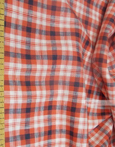 Linen fabric from Russia ''Plaid, red-black on white ''