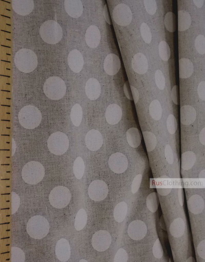 Linen fabric from Russia ''White polka dot on gray ''