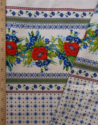 Tissu lin fleuri ''Poppies and cornflowers with gray ornaments''