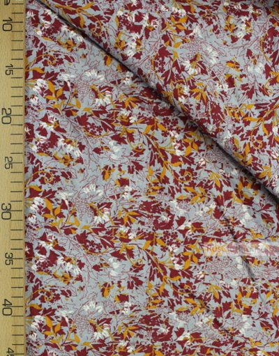 Floral Linenby the yard ''Burgundy, yellow flowers on gray ''