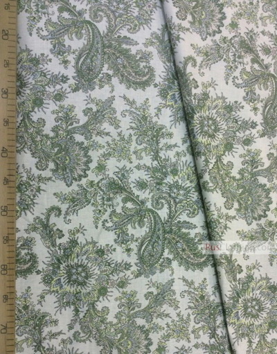 Paisley Linen by the yard ''Eastern Cucumbers, Green On White ''