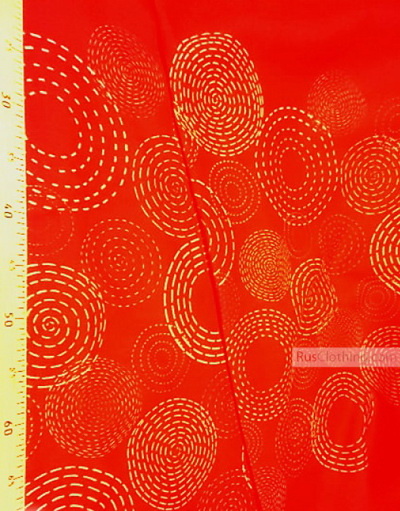 Linen fabric from Russia ''Sun circles on red ''