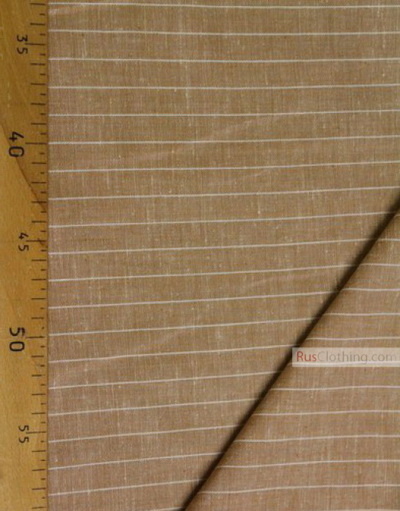 Linen fabric from Russia ''White stripe on coffee ''