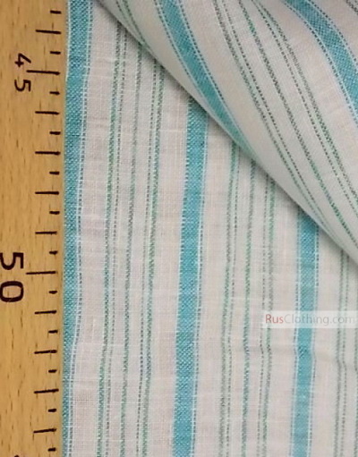 Linen fabric from Russia ''White and turquoise strips ''
