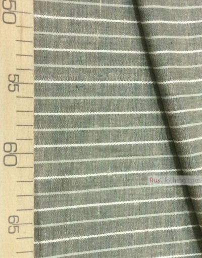 Linen fabric from Russia ''White stripes on tobacco-green ''