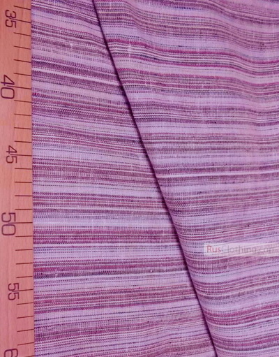 Linen fabric from Russia ''Burgundy-blue strip ''
