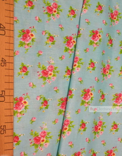 Floral cotton fabric by the yard ''A Bouquet Of Roses On Mint''}