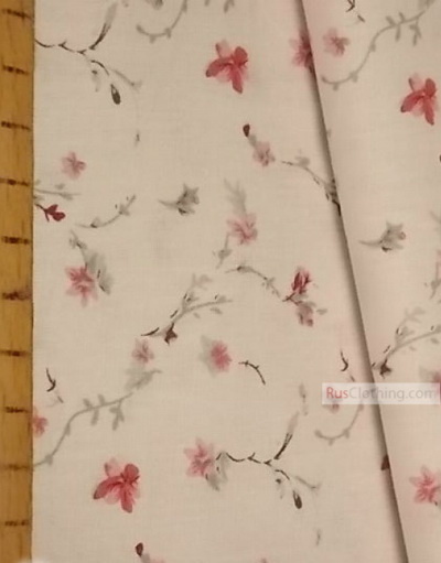 Tissu coton fleuri au metre ''Branch Of Flowers On Pale Pink Field''}