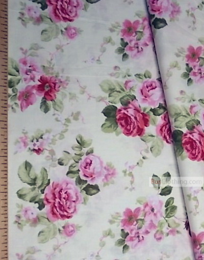Tissu coton fleuri au metre ''Bouquet Of Roses On A Soft Cream Field''}