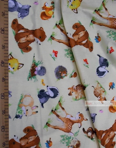 Baby fabric by the Yard ''Animals On A Sunny Meadow''}