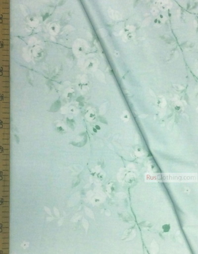 Floral cotton fabric by the yard ''Mint Roses On Mint''}
