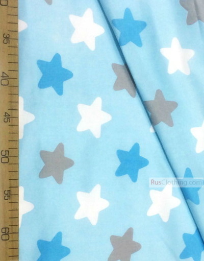 Nursery Fabric by the Yard ''Star-Gingerbread Color On Turquoise (White, Gray, Blue)''}