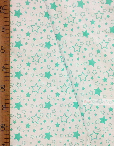 Tissu pour bébé au metre ''White, Mint Stars On White''}