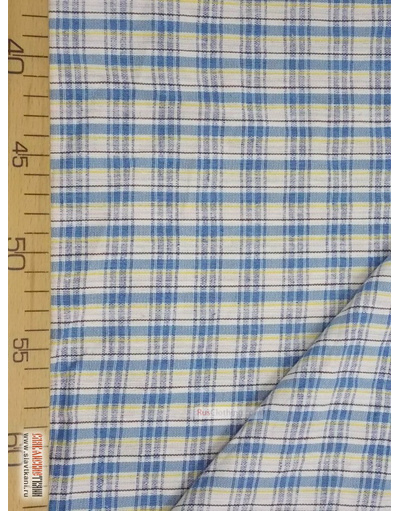 Linen fabric from Russia ''Blue-blue cell on white ''