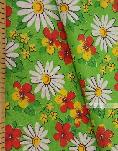 Floral cotton fabric by the yard ''Daisies On Salad''}