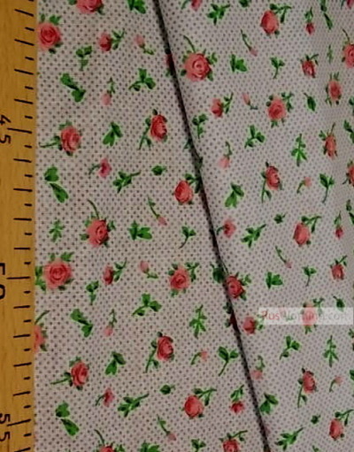 Floral cotton fabric by the yard ''Roses On White With Mustard Dot''}