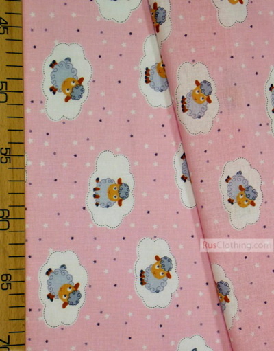 Nursery Print Fabric by the Yard''Gray Sheep And Clouds On Pink''}