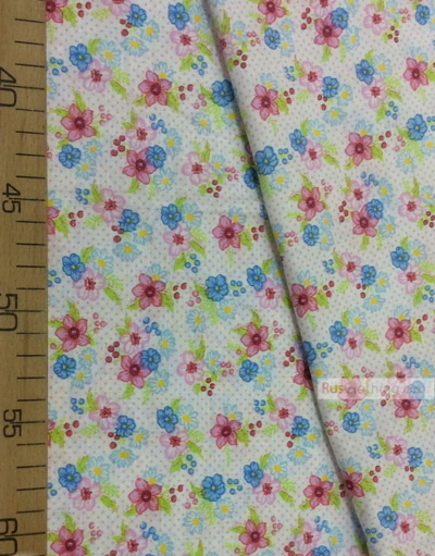 Floral cotton fabric by the yard ''Flowers On White''}