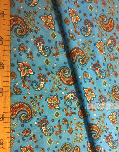 Fabric Ornaments by the yard ''Flowers With Paisley On Blue''