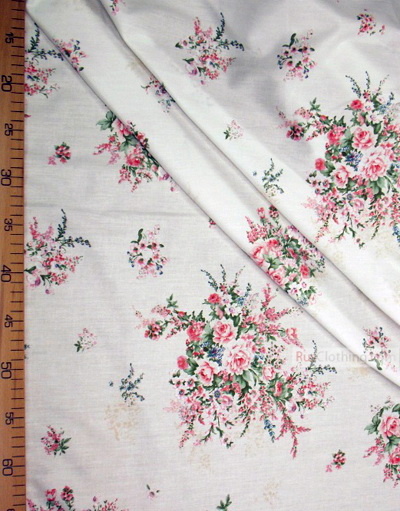 Floral cotton fabric by the yard ''Vintage Flowers On Milk''}