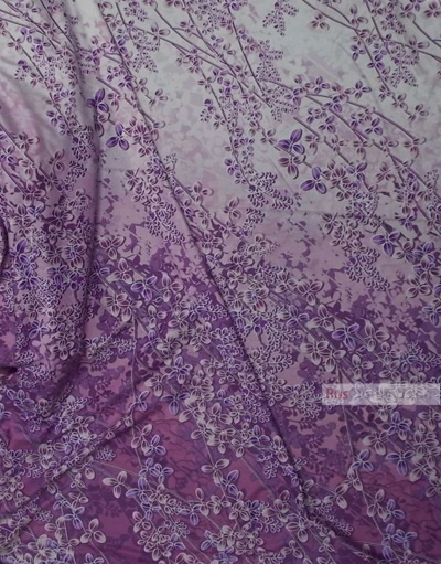 Floral cotton fabric by the yard ''Purple Flower Branches On Pale Lilac''}