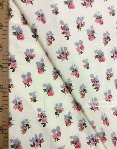 Floral cotton fabric by the yard ''Rose On Vanilla''}