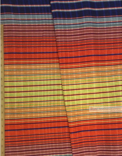 Tissu de coton gaufré au metre ''Multi-Colored Strip With A Blue Border''}