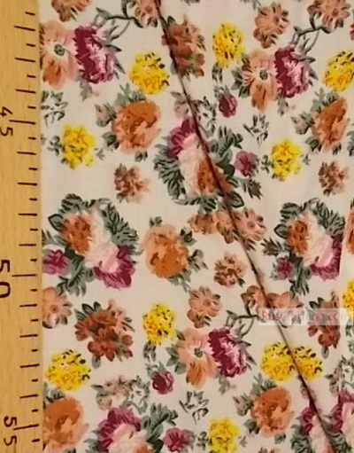 Viscose Fabric by the yard ''Tea Rose On White''}
