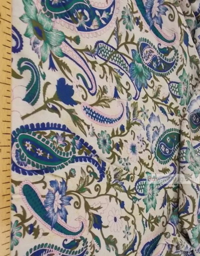 Viscose Fabric by the yard ''Oriental Motifs On White (Blue, Green)}