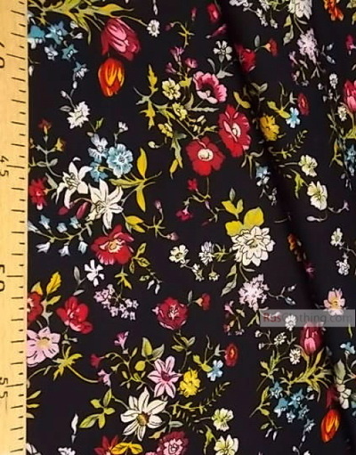 Viscose Fabric by the yard ''Bouquet Of Flowers On Black''}