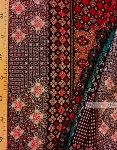 Viscose Fabric by the yard ''Red And Beige Oriental Pattern On Black''}