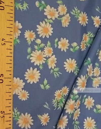 Viscose rayon by the yard ''Daisies On Blue''}