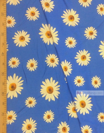 Viscose rayon by the yard ''Large Daisies On Blue''}