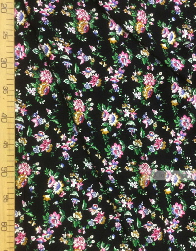 Viscose rayon by the yard ''Pink Flowers On Black''}