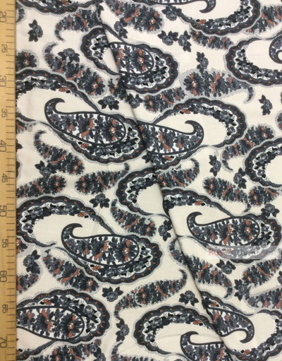 Viscose Fabric by the yard ''Grey Paisley With Garlands On Milk''}