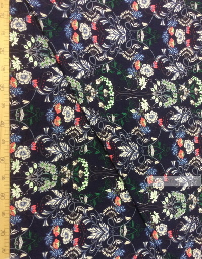 Viscose Fabric by the yard ''Waltz Of Flowers On The Blue Field''}