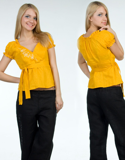 Linen blouse ''Flower Ornaments'' yellow